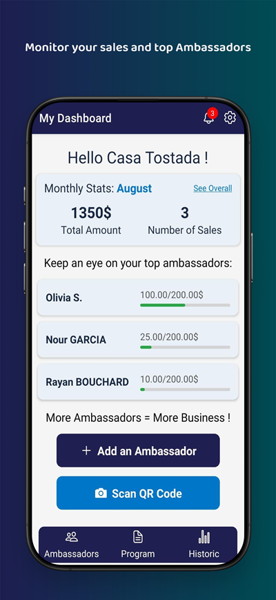 Ambassador QR and share flow